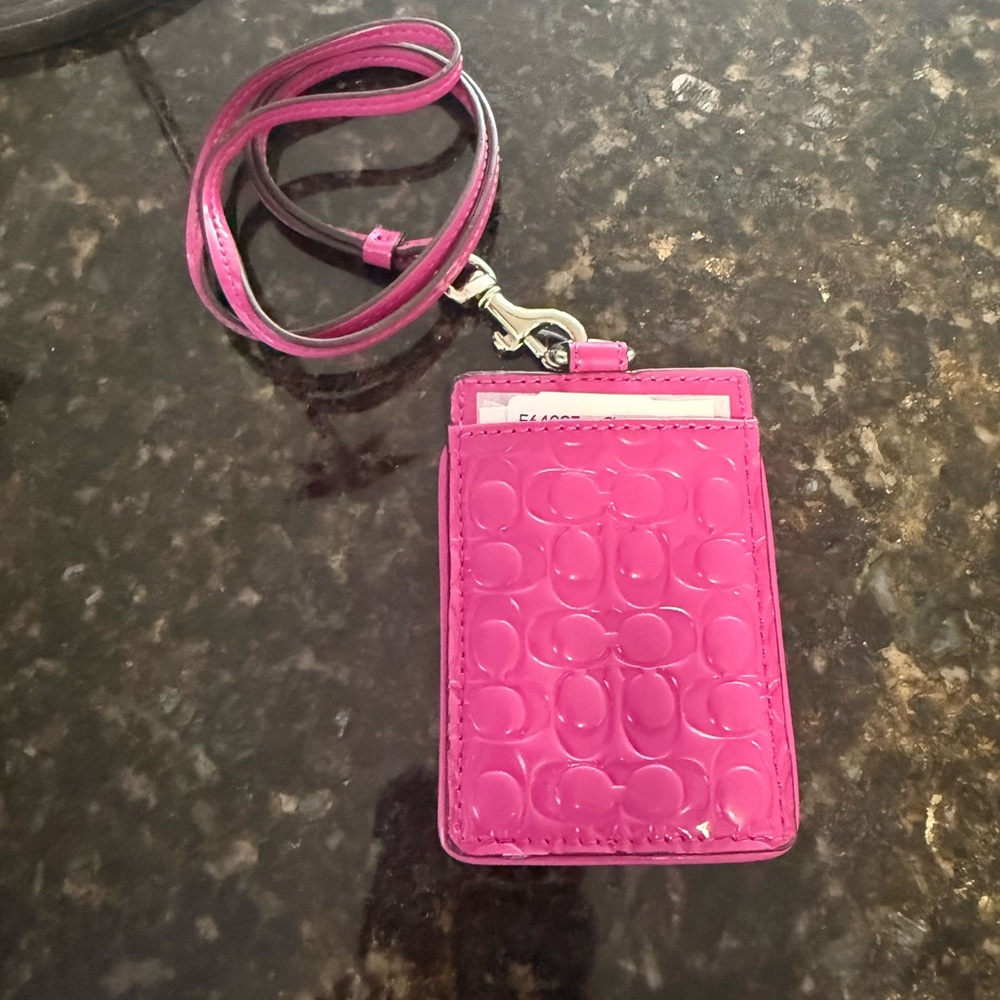 Coach signature Pink Card Holder Lanyard